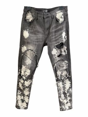 KDNK Men's Skinny Distressed Black Acid-Wash Jeans Size 32